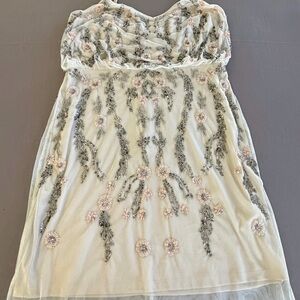 Adrianna Papell Beige Spaghetti Strap Cocktail Dress